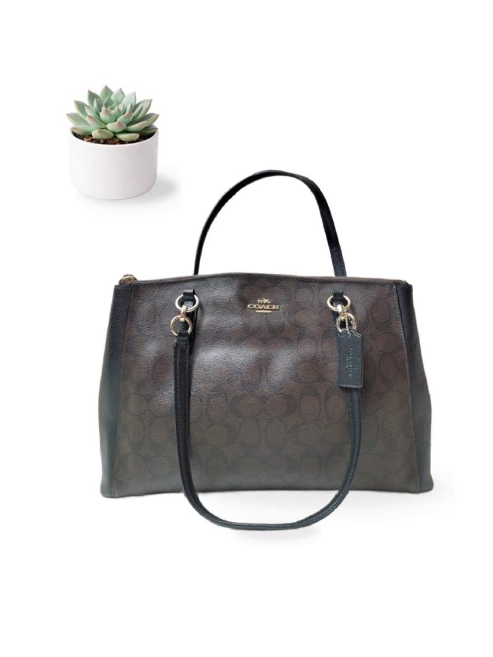Coach Christie Carryall F36721 Brown Black Signature Tote Shoulder Bag Large